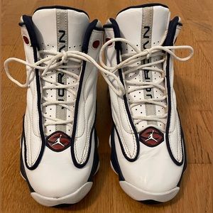 Nike Air Jordan Pro Strong     White, Midnight Navy, and Red     Size: 5.5Y